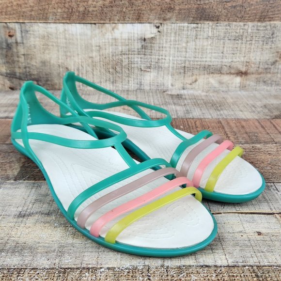 CROCS Shoes - Crocs Isabella Jelly Women Sz 9 Slip On Sandals T-Strap Multicolor Flats 202465